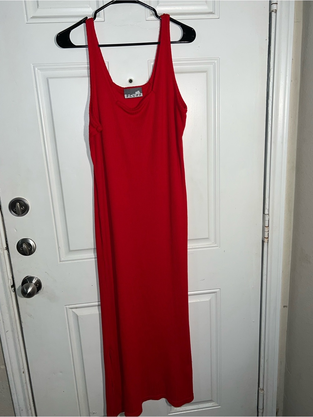 fluff Bright Red Ribbed Tank Maxi Dress